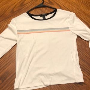 White and Rainbow Stripe Longsleeve RingNeck Tee